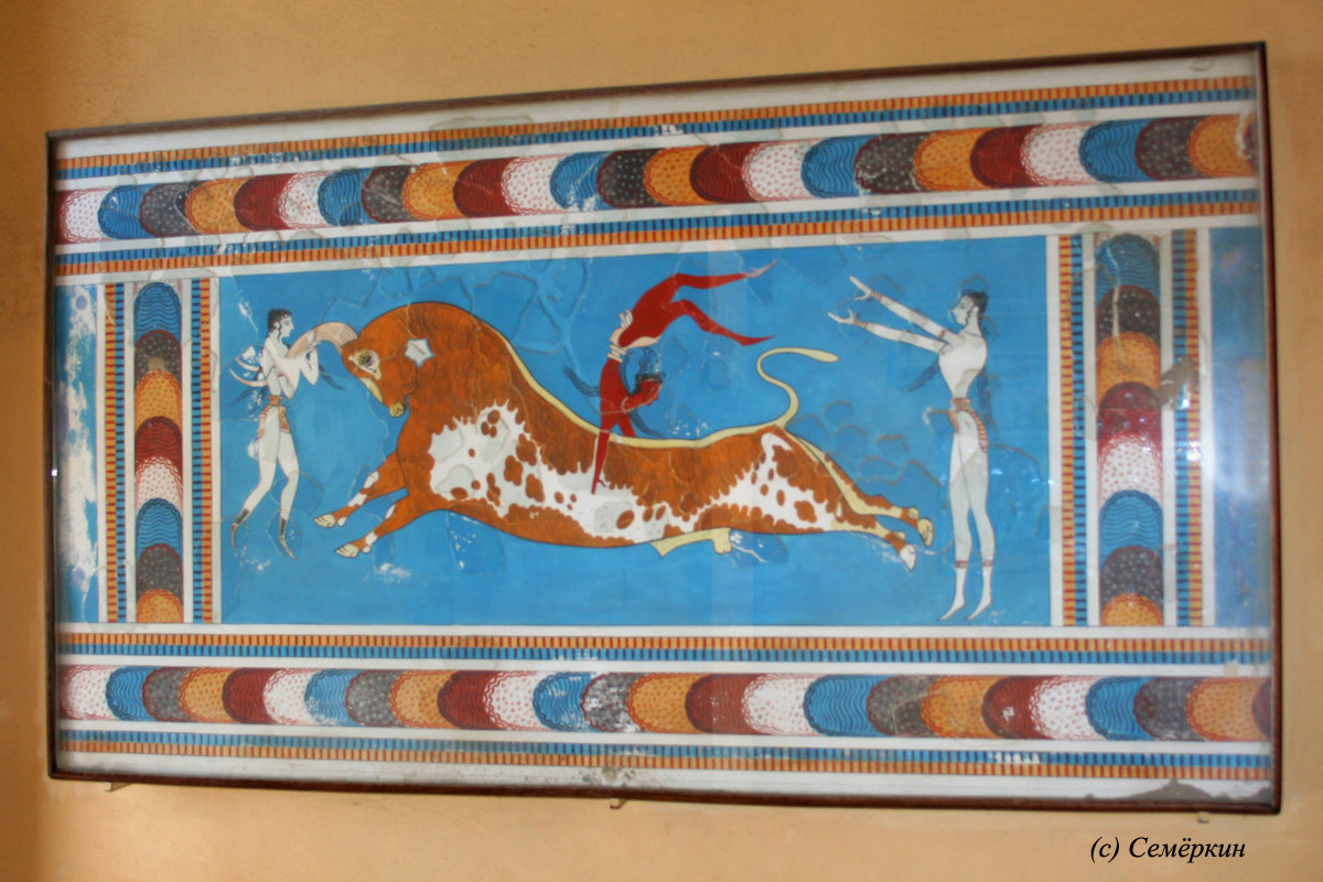Кносский дворец, Зал Фресок - фреска Игры с быками