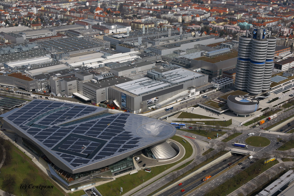 Панорамы Мюнхена с высоты птичьего полёта - Выставочный центр мир BMW и музей BMW