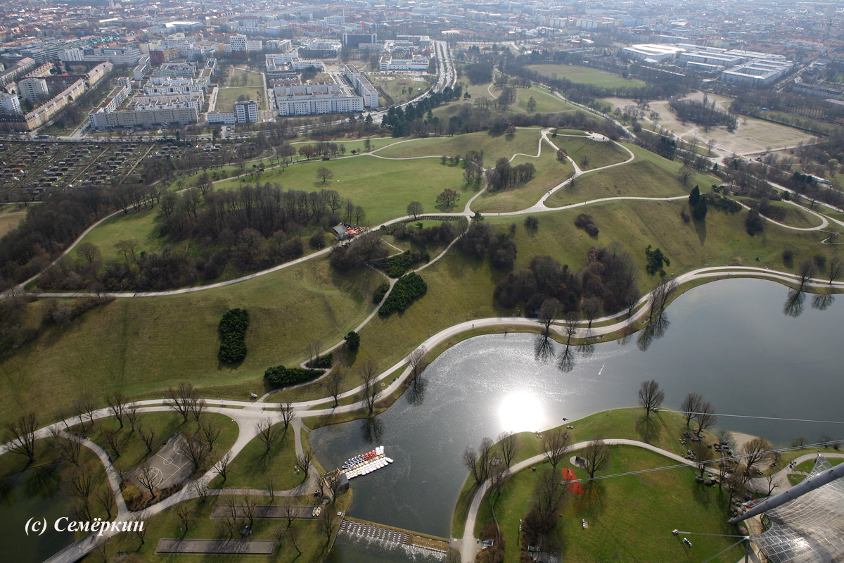 Панорамы Мюнхена с высоты птичьего полёта - Озера Олимпийского парка