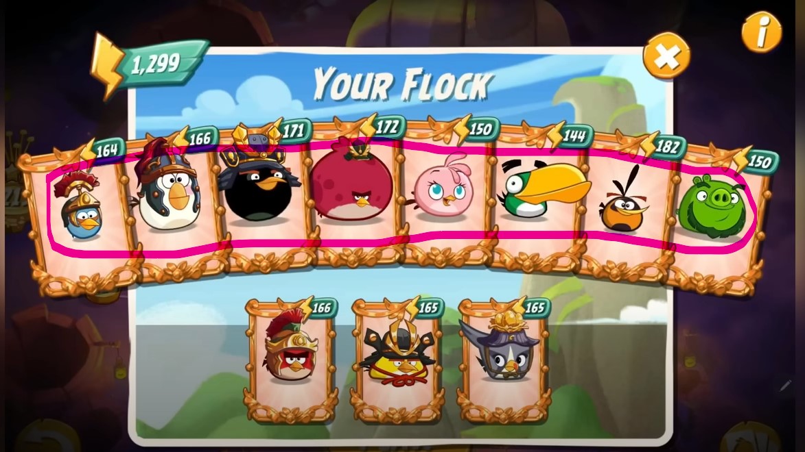 игра Angry Birds 2 - выбор птиц на одну из битв Анонимуса